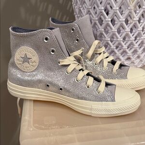 Converse Sparkling Silver High-Tops with Cream Accents